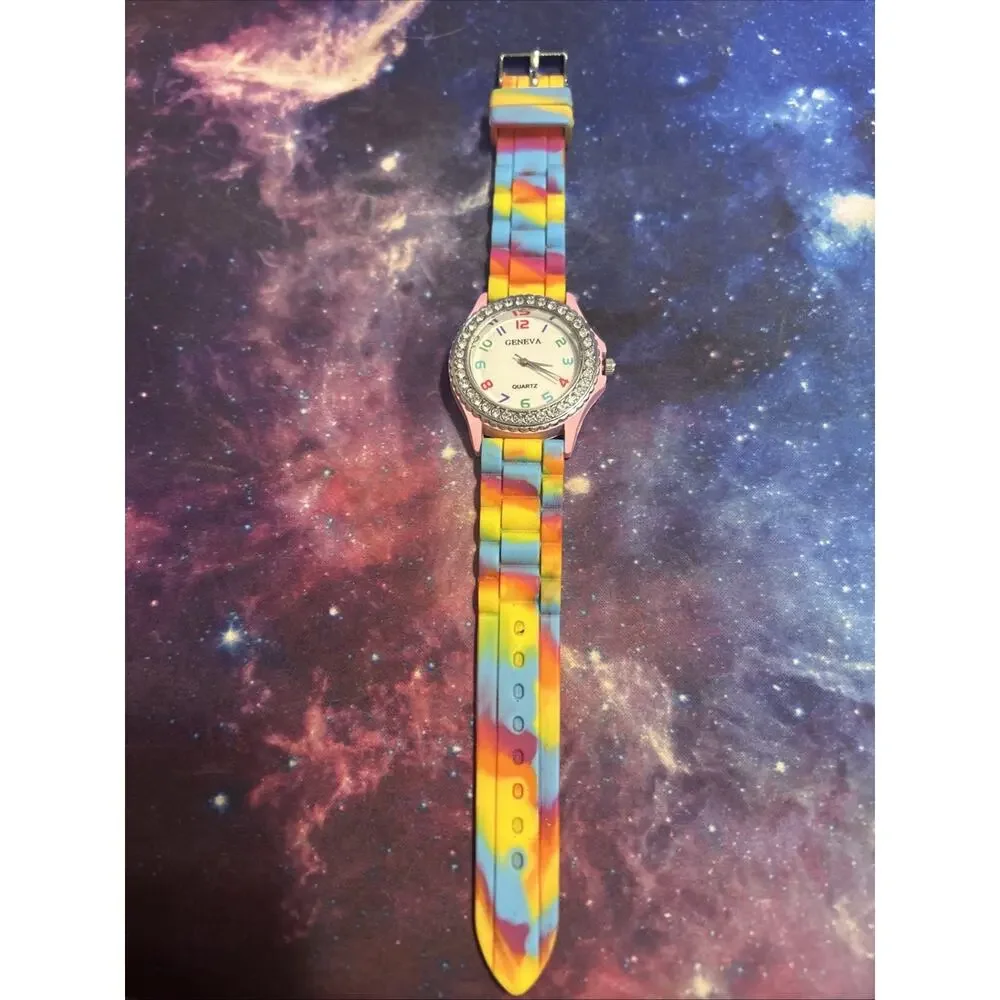 Geneva Multicolored Pink Case Women’s Quartz Watch